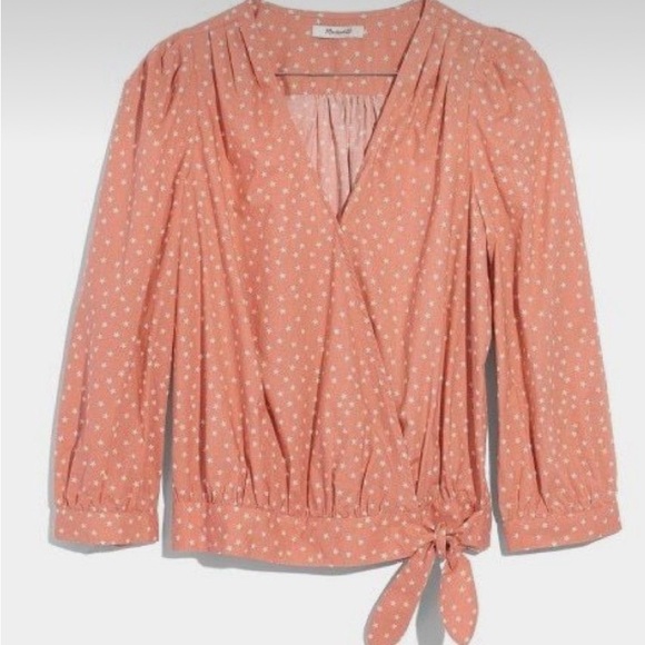 Madewell Star Scatter Antique Coral Wrap Blouse - Picture 2 of 6